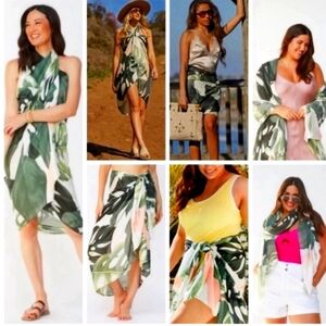 Tropical Leaf Print Scarf Sarong Dress Wrap Designer VIRGINIA WOLF O/S $175
